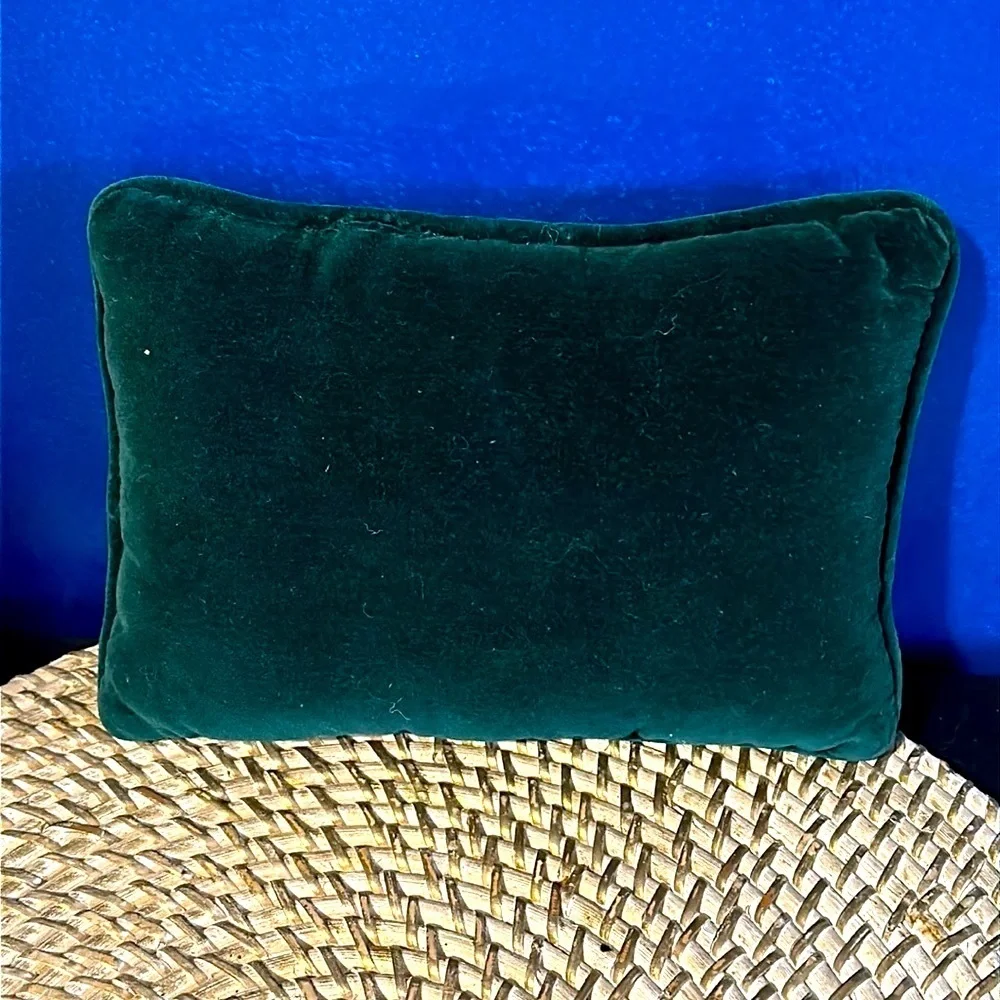 Needlepoint Handmade “Christmas is for Love Small Green Velvet Backed Pillow